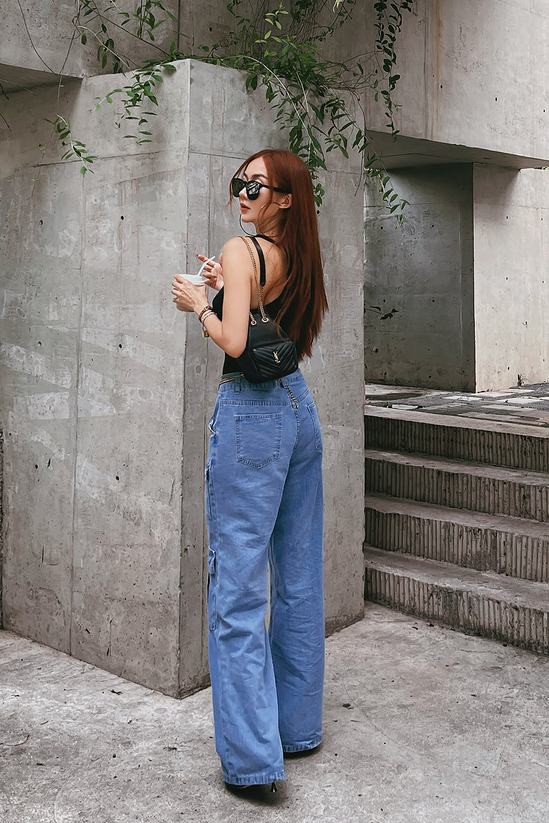 Drop Waist Utility Denim Pants