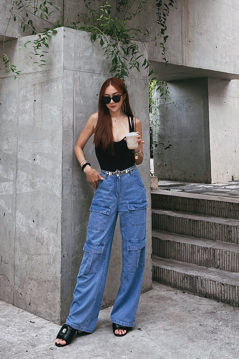 Drop Waist Utility Denim Pants